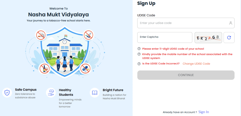 Nasha Mukt Vidyalaya Portal Registration
